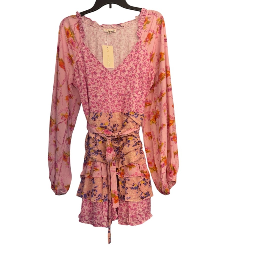 Vibrant Pink Floral V-Neck Dress